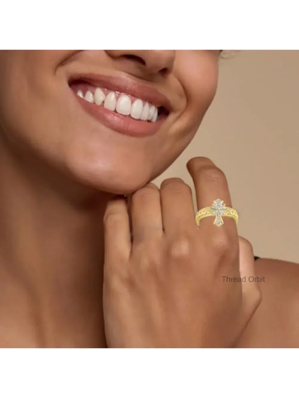 18K Gold Plated Stackable Cross Ring, Adjustable Open Ring with CZ